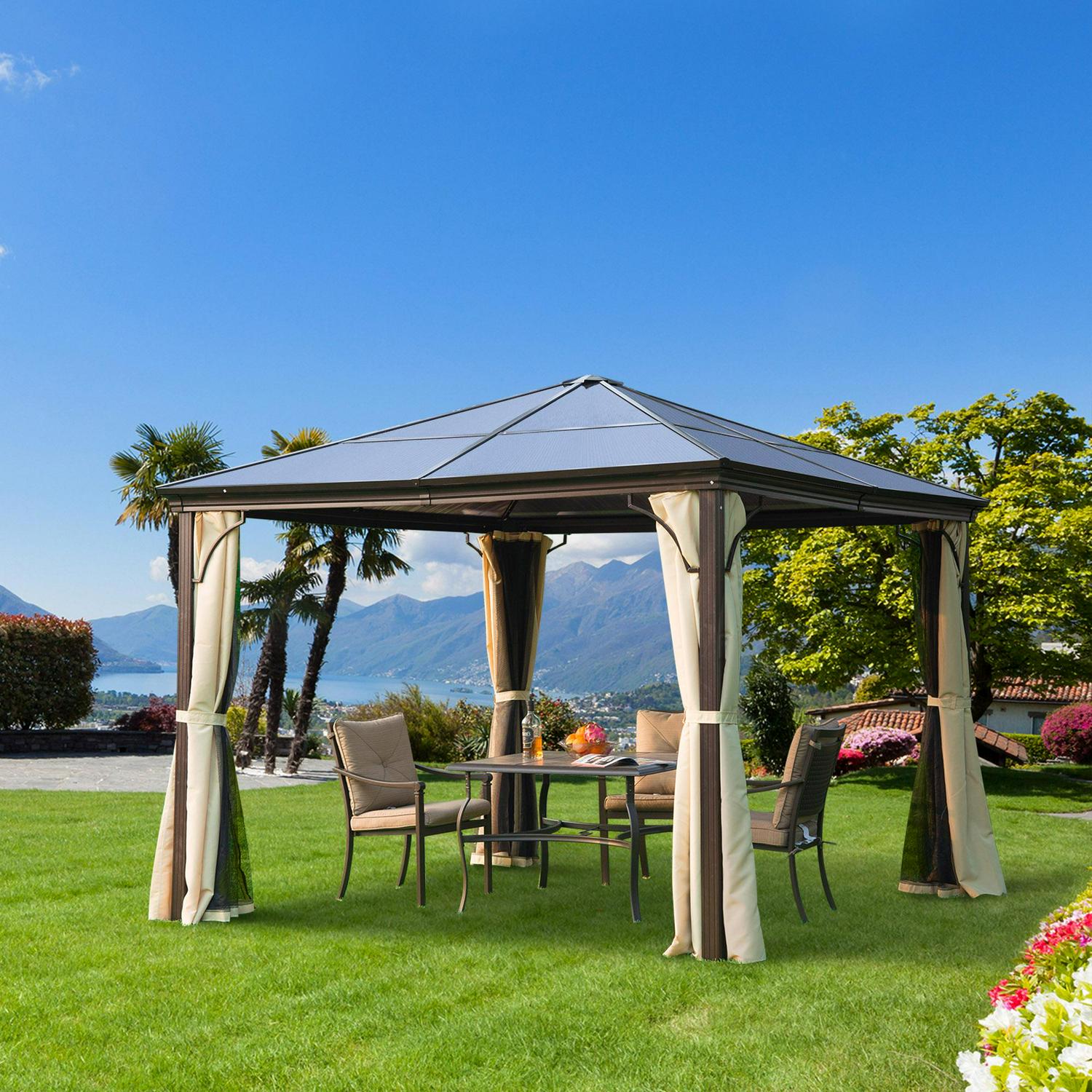 3x3 M Gazebo W/Mosquito Net-Brown/Black/Beige