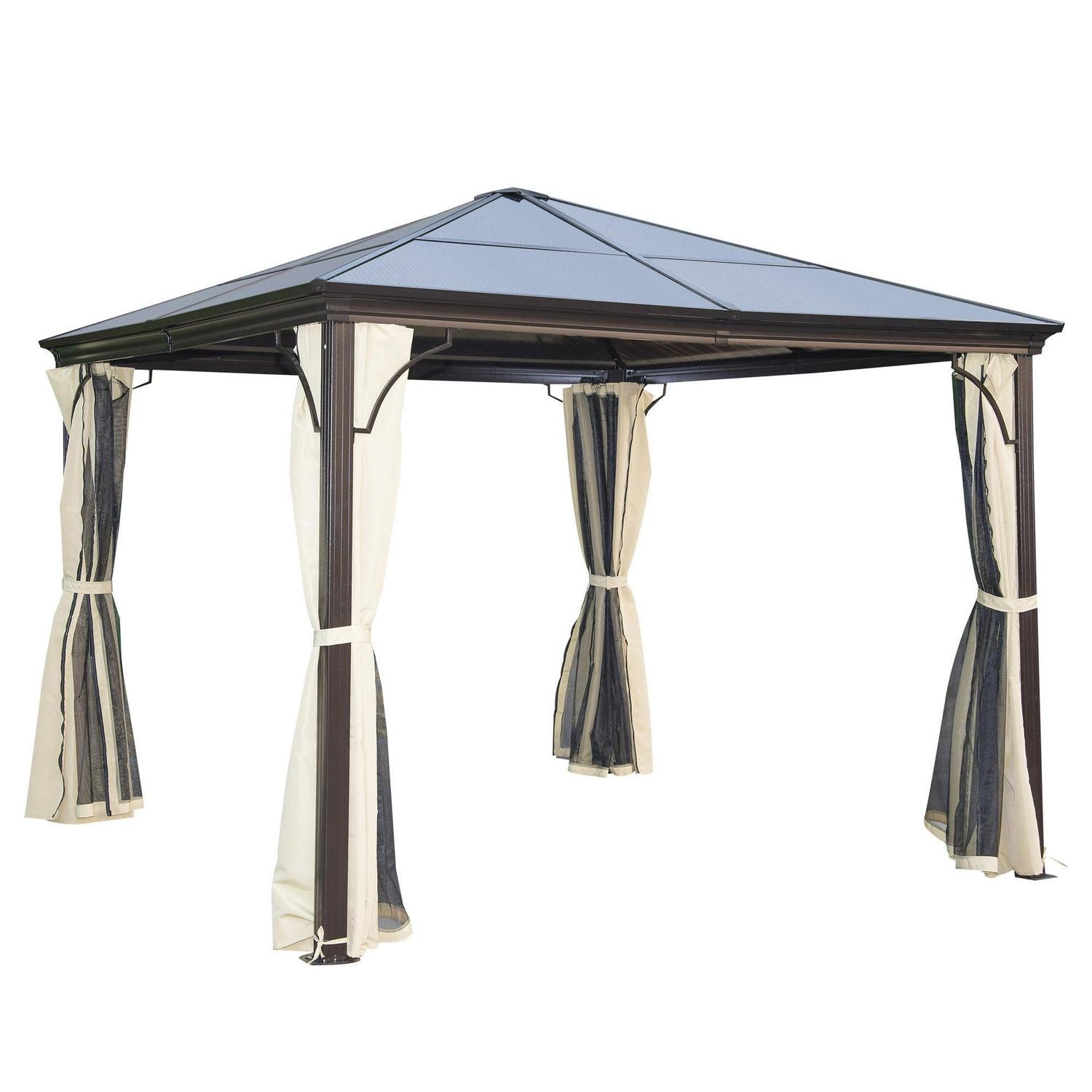 3x3 M Gazebo W/Mosquito Net-Brown/Black/Beige