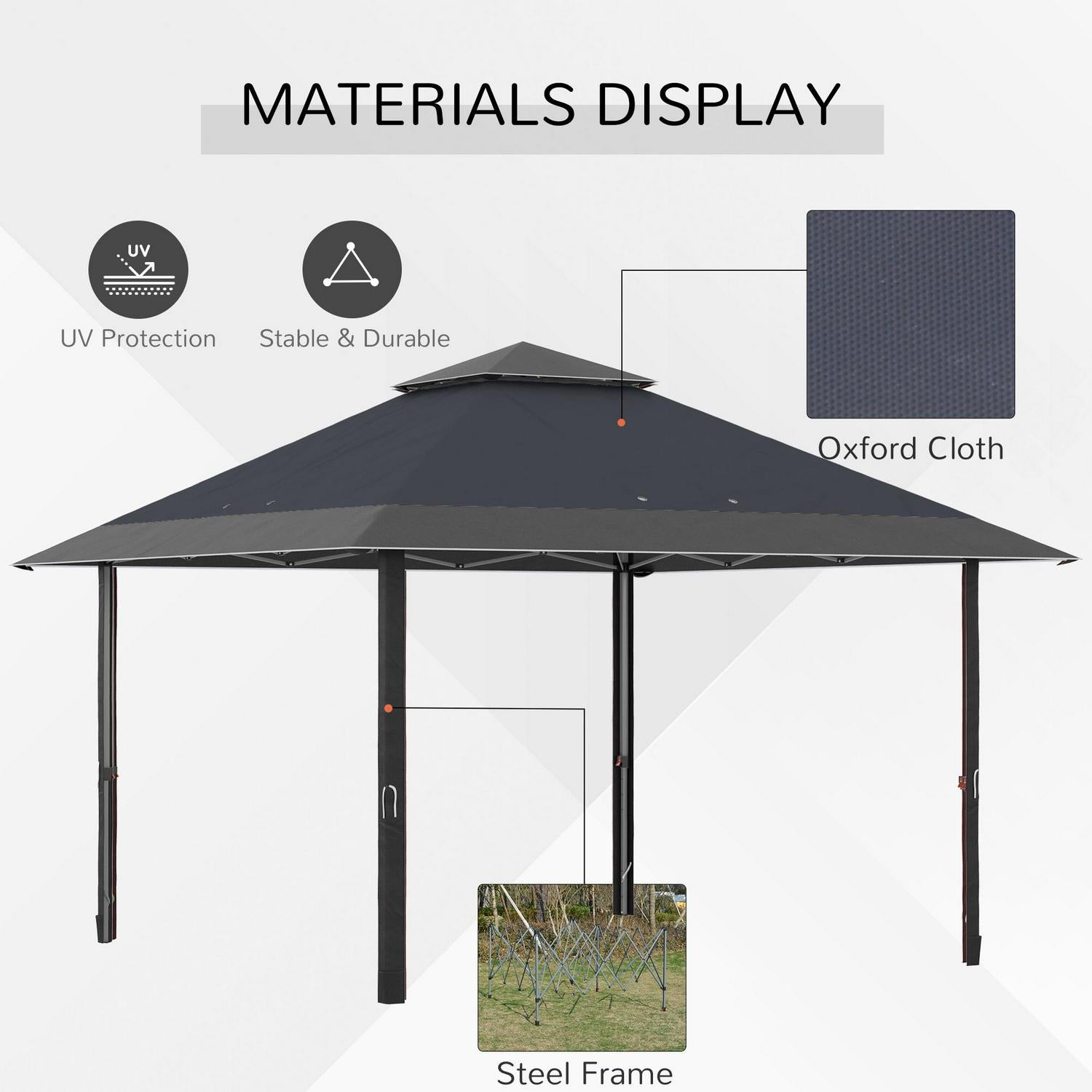 Pop-up Gazebo Double Roof Canopy Tent - Grey
