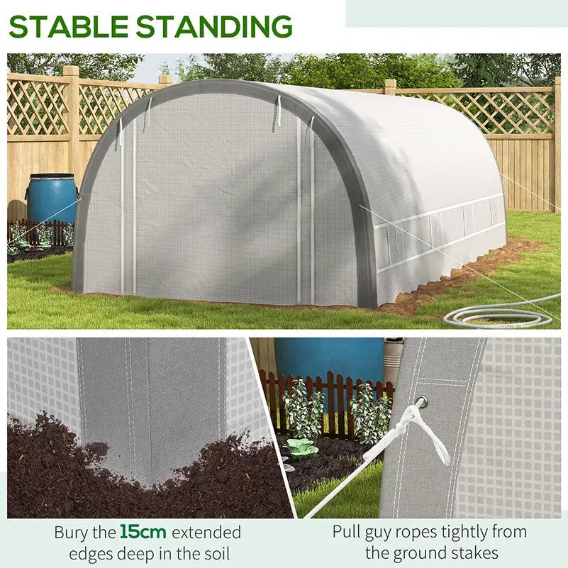 Outsunny 6 X 3(m) Polytunnel Greenhouse With Upgraded Structure, Mesh Door And Windows, 15 Plant Labels, White