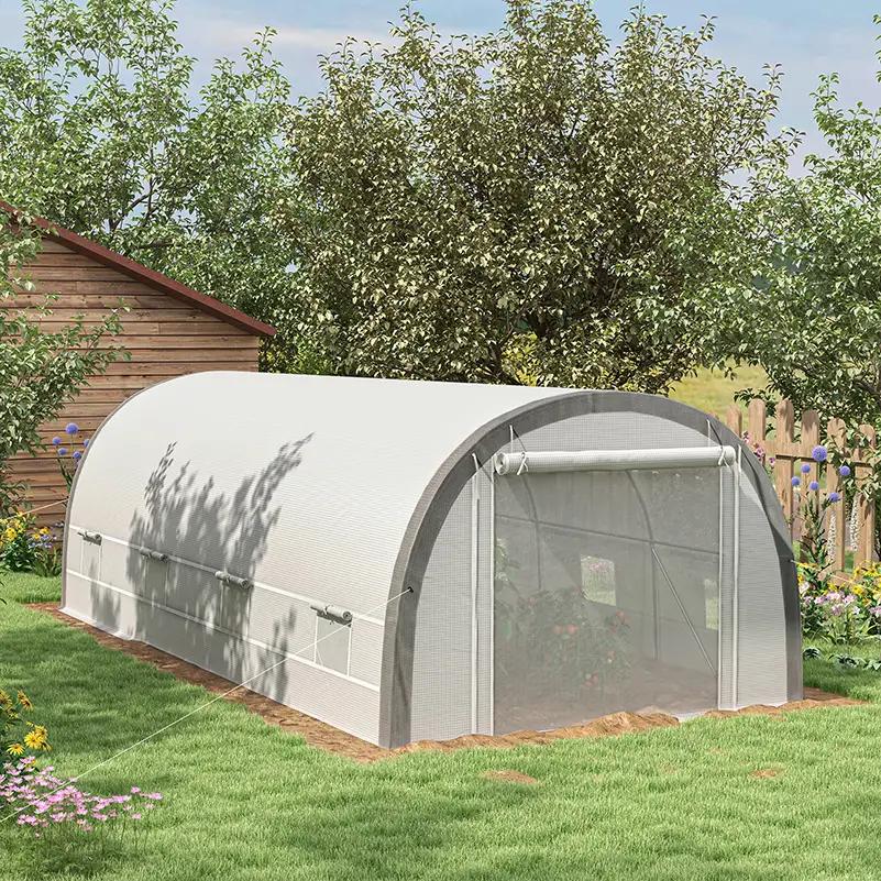 Outsunny 6 X 3(m) Polytunnel Greenhouse With Upgraded Structure, Mesh Door And Windows, 15 Plant Labels, White
