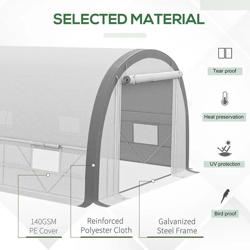 Outsunny 6 X 3(m) Polytunnel Greenhouse With Upgraded Structure, Mesh Door And Windows, 15 Plant Labels, White