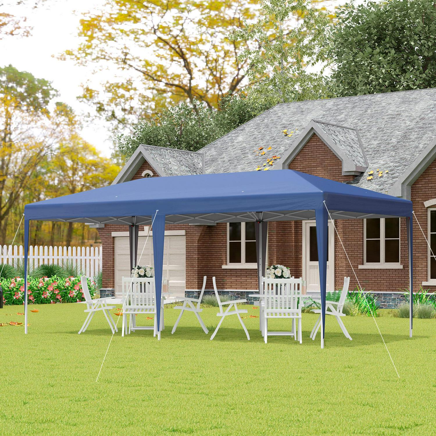 Pop Up Gazebo, Double Roof Foldable Canopy Tent- Blue