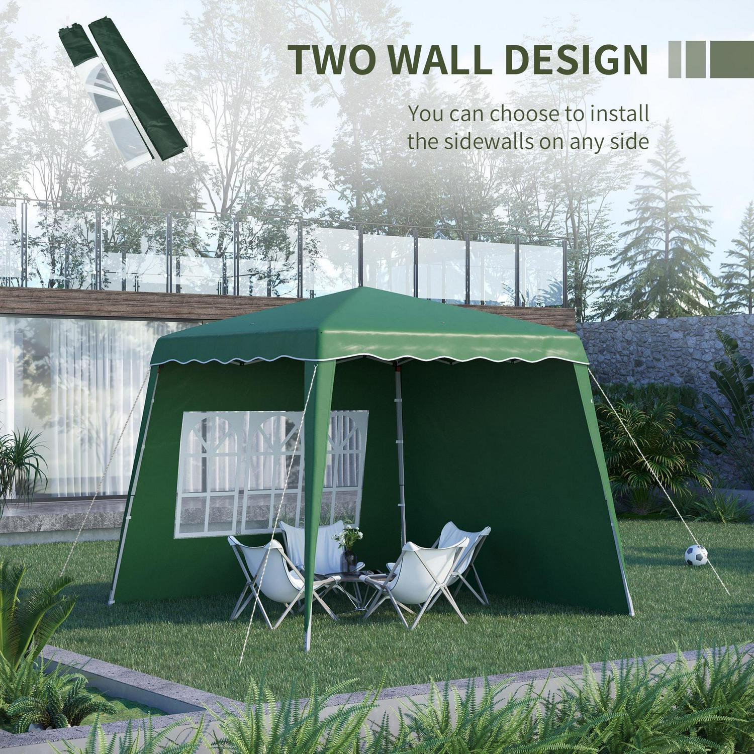 Pop Up Gazebo With 2 Sides- Green