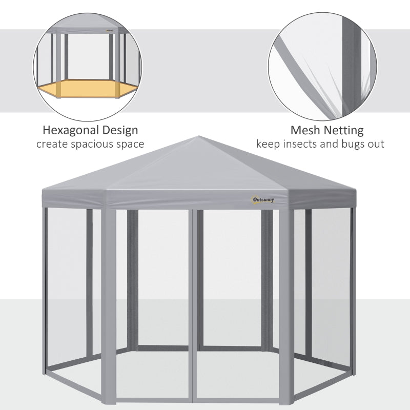 Pop Up Gazebo Hexagonal Foldable Canopy Tent - Grey