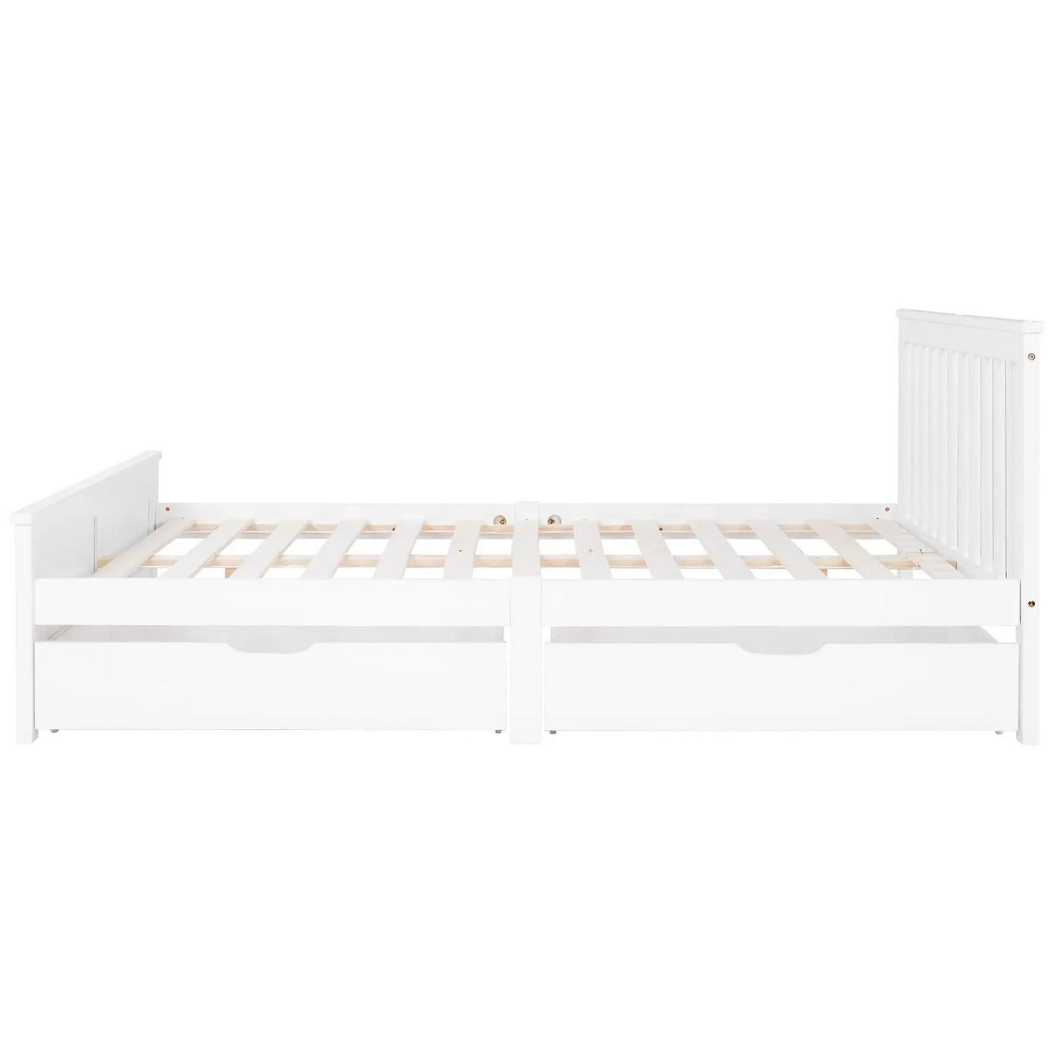 Wooden Solid Pine Divan Storage Bed With Drawers, Double Frame For Adults And Kids, 196x146x82 Cm, White