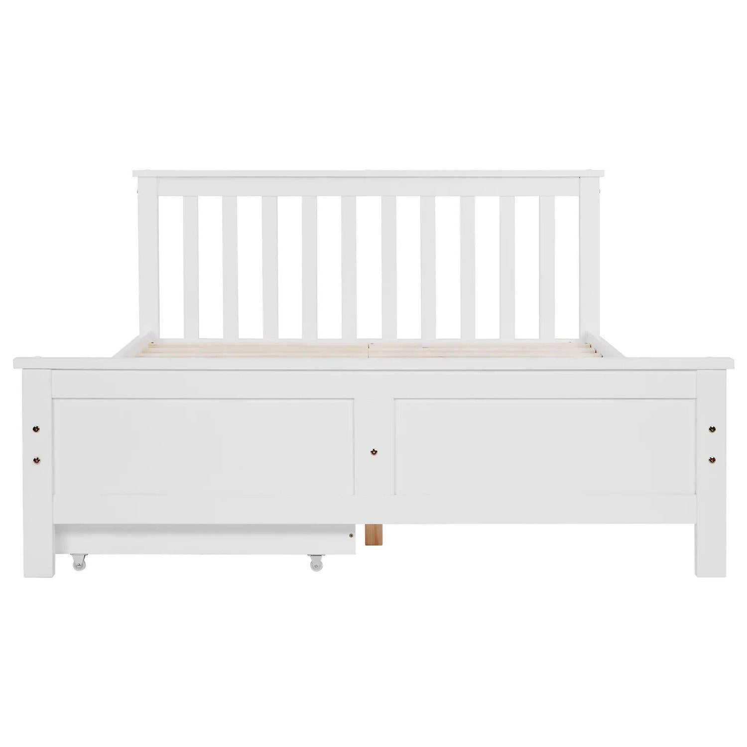 Wooden Solid Pine Divan Storage Bed With Drawers, Double Frame For Adults And Kids, 196x146x82 Cm, White