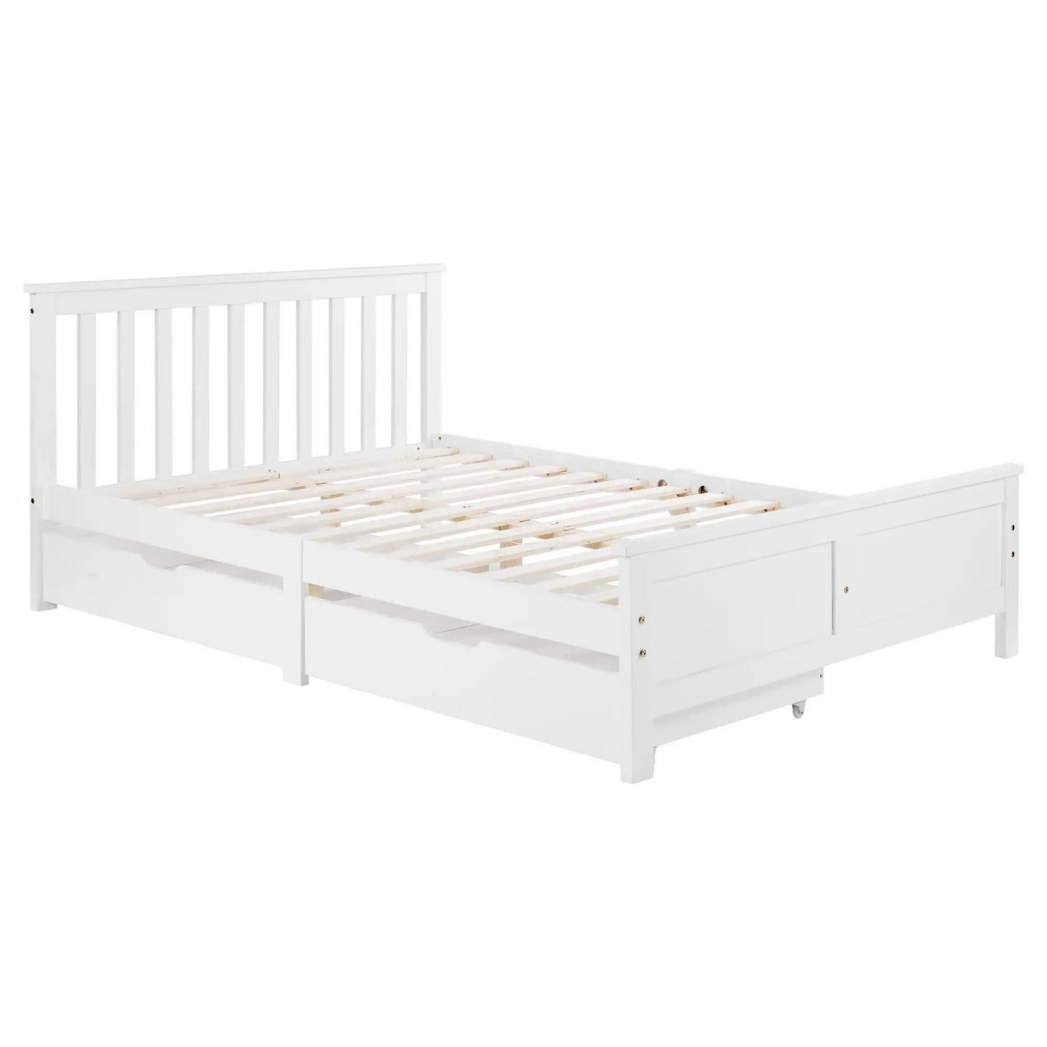 Wooden Solid Pine Divan Storage Bed With Drawers, Double Frame For Adults And Kids, 196x146x82 Cm, White