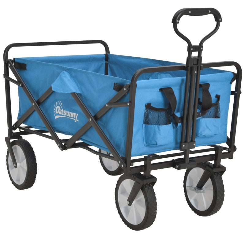Pull Along Cart Folding Cargo Wagon Trailer Trolley - Blue
