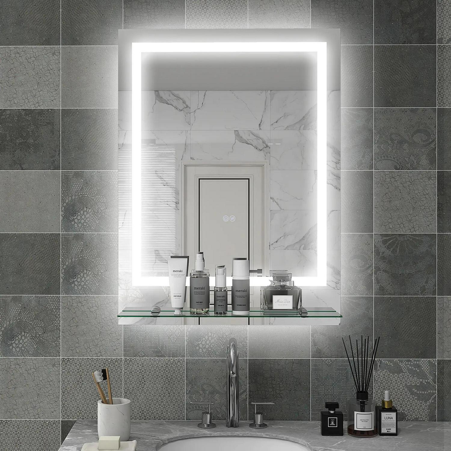 Kleankin LED Bathroom Mirror With Lights And Shelf, Illuminated Makeup Vanity 3 Colour, Smart Touch, Anti-Fog