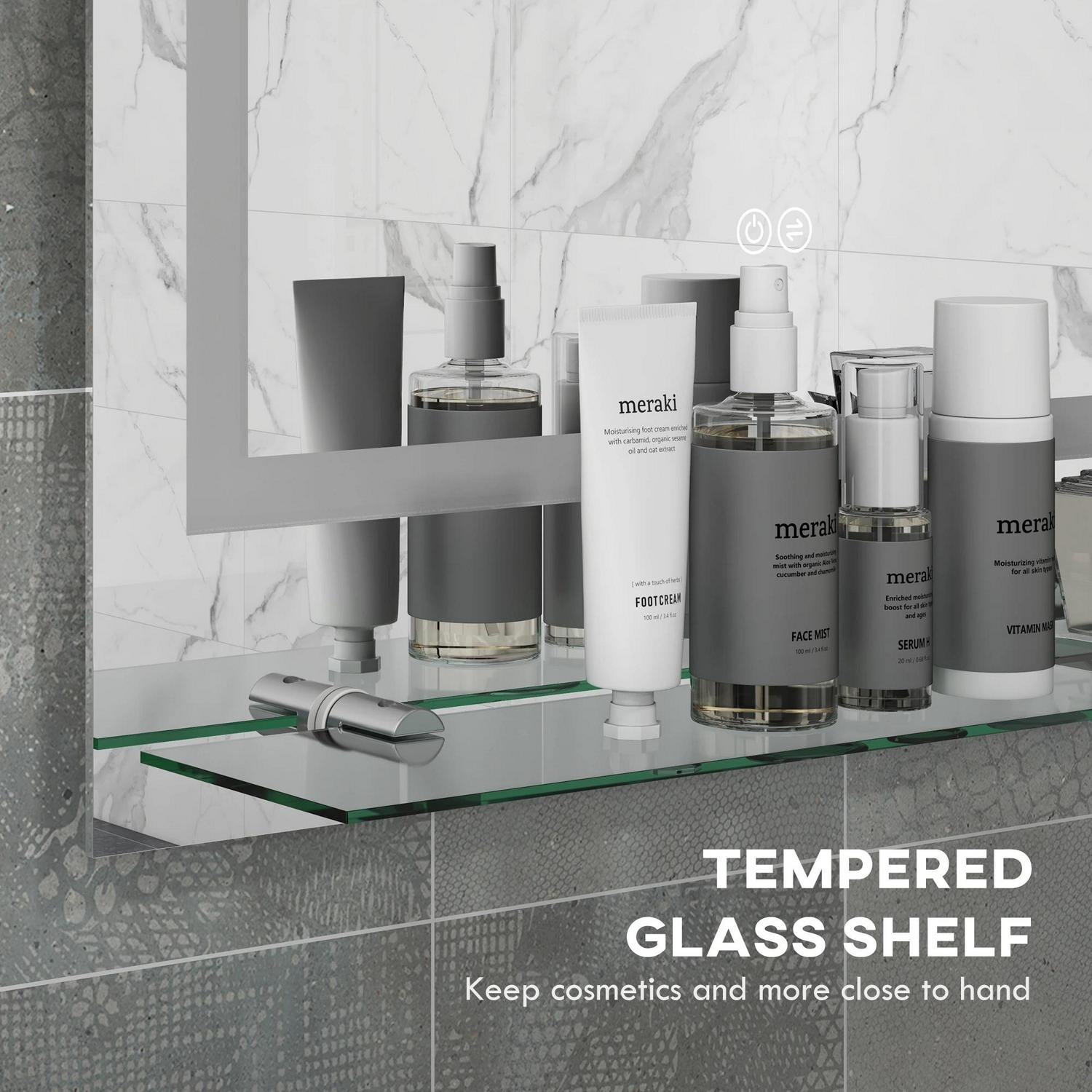 Kleankin LED Bathroom Mirror With Lights And Shelf, Illuminated Makeup Vanity 3 Colour, Smart Touch, Anti-Fog