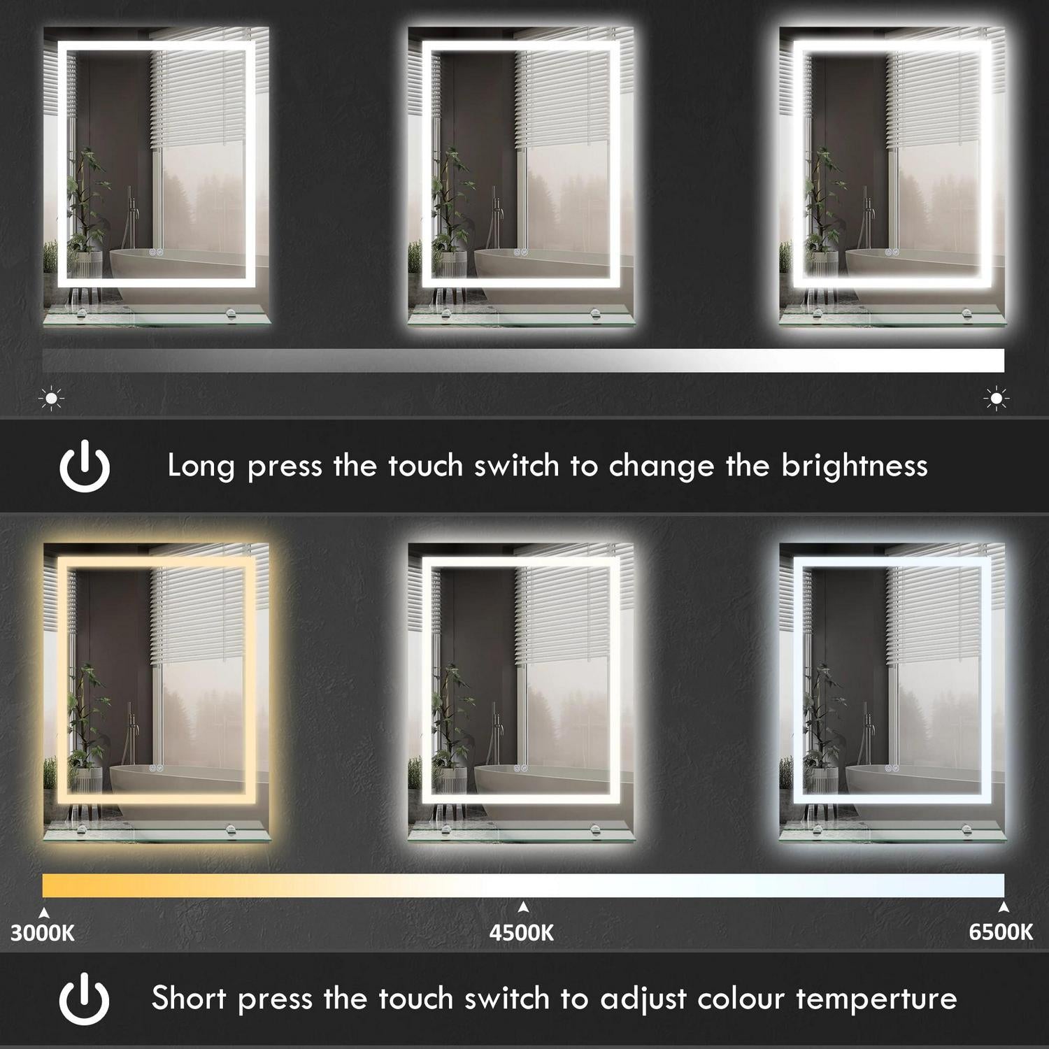 Kleankin LED Bathroom Mirror With Lights And Shelf, Illuminated Makeup Vanity 3 Colour, Smart Touch, Anti-Fog