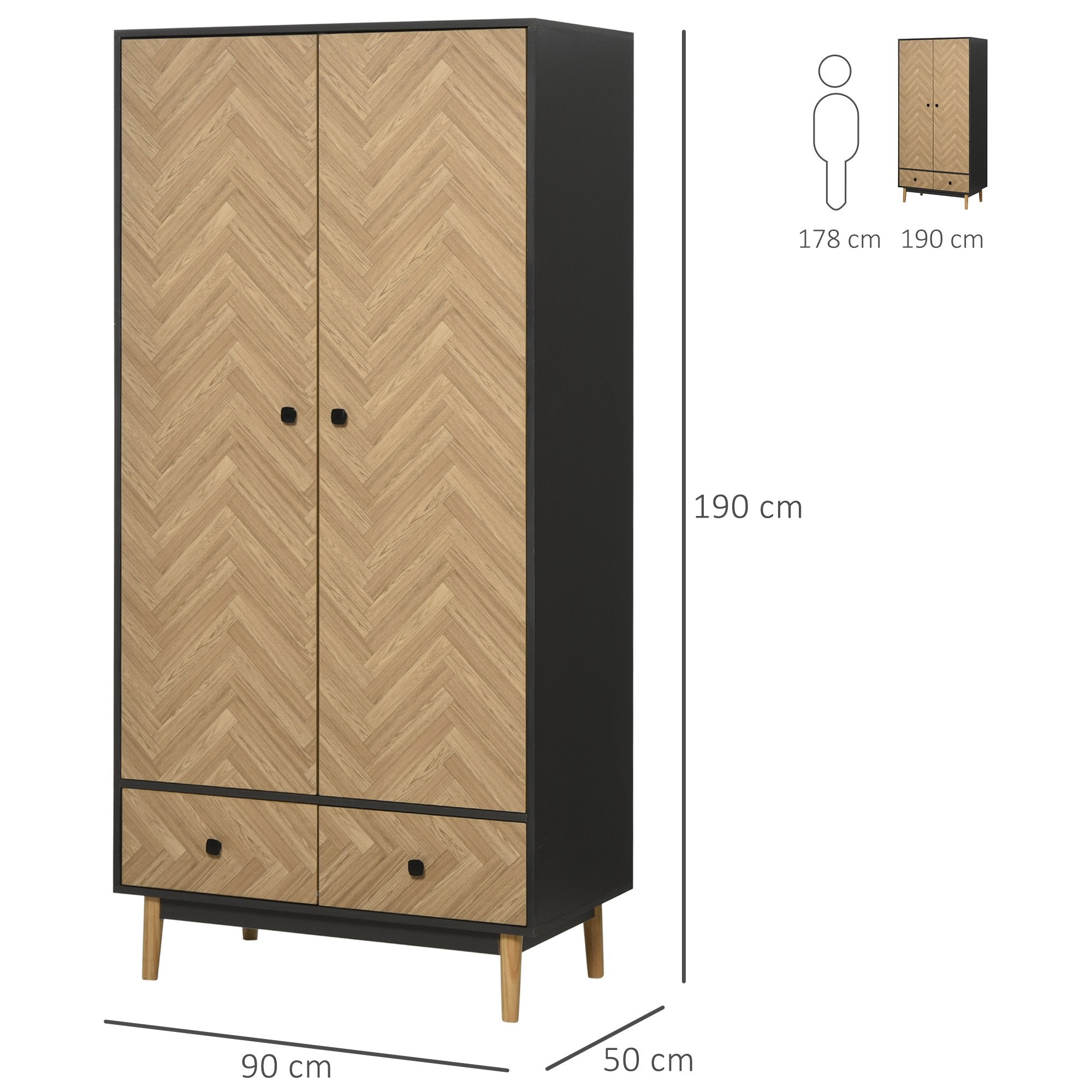 Particle Board Double Door Wardrobe - Grey/Oak