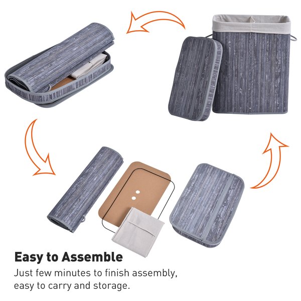 100L 2-Compartment Bamboo Laundry Basket Grey