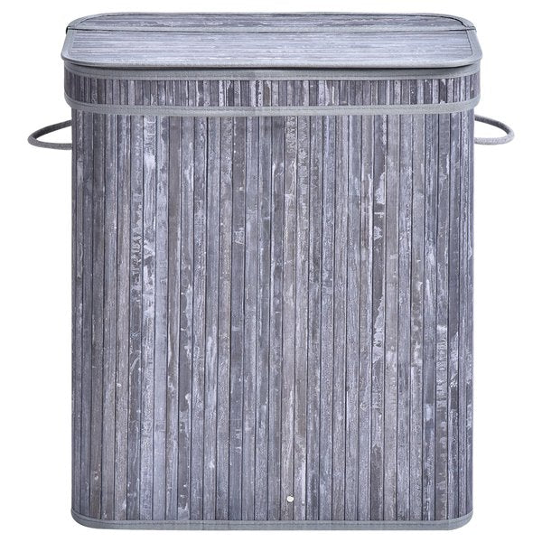 100L 2-Compartment Bamboo Laundry Basket Grey