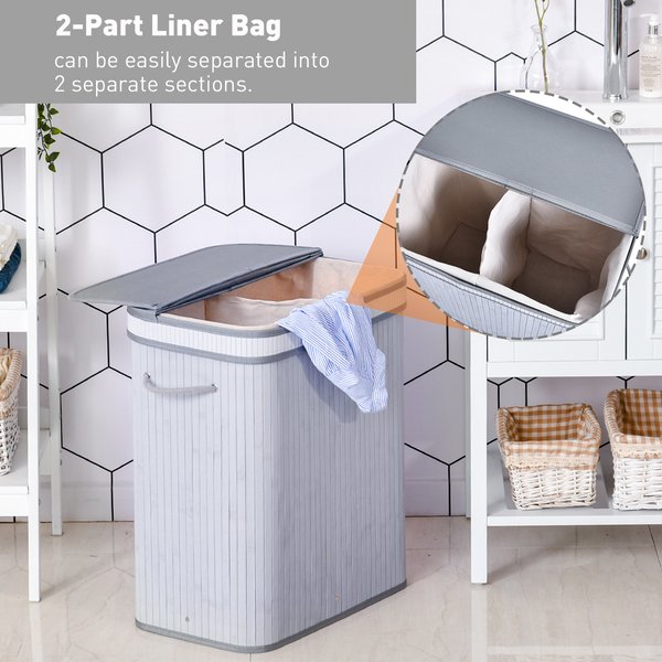 100L Flip Lid Bamboo Laundry Basket - Grey