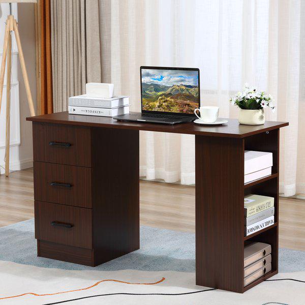 Computer Desk, PC Table, Workstation W/ 3 Shelf And Drawers, 120W x 49D x 72H cm - Walnut