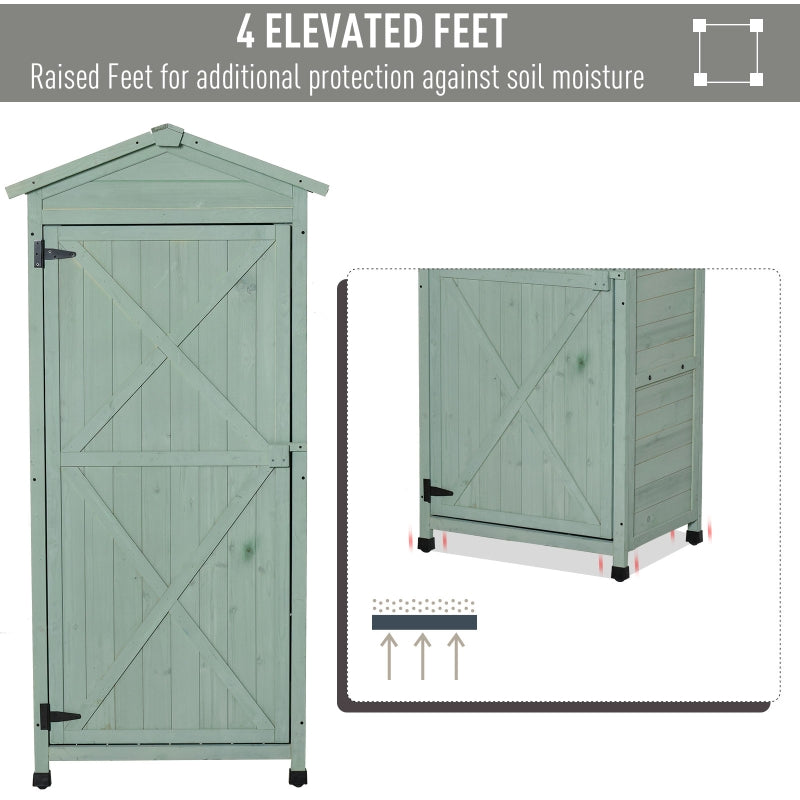 Wooden Garden Cabinet 3-Tier Storage Shed Lockable Organizer W/ Hooks Foot Pad