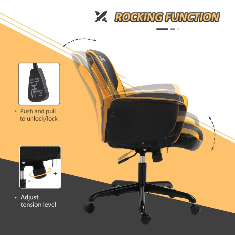 PU Leather Upholstered Gaming Chair - Yellow/Black