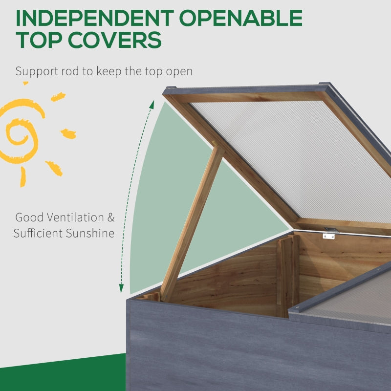 Wooden Cold Frame Greenhouse Garden Polycarbonate Grow With Independent Openable Top Covers For Flowers, Vegetables, Plants, 100 X 50 36 Cm, Light Grey