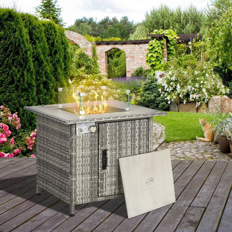 Outdoor PE Rattan Gas Fire Pit Table- Grey