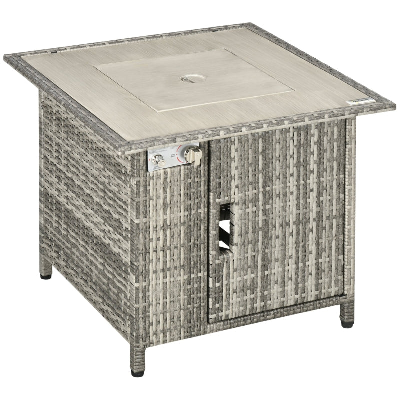 Outdoor PE Rattan Gas Fire Pit Table- Grey