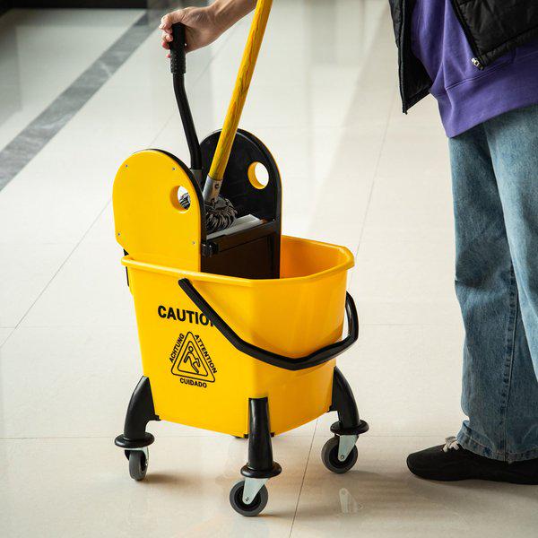 26L Commercial Plastic Mop Bucket And Water Wringer - Yellow