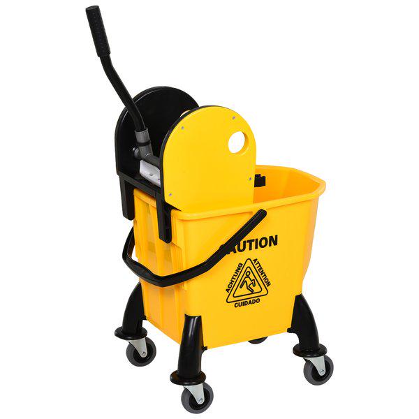 26L Commercial Plastic Mop Bucket And Water Wringer - Yellow