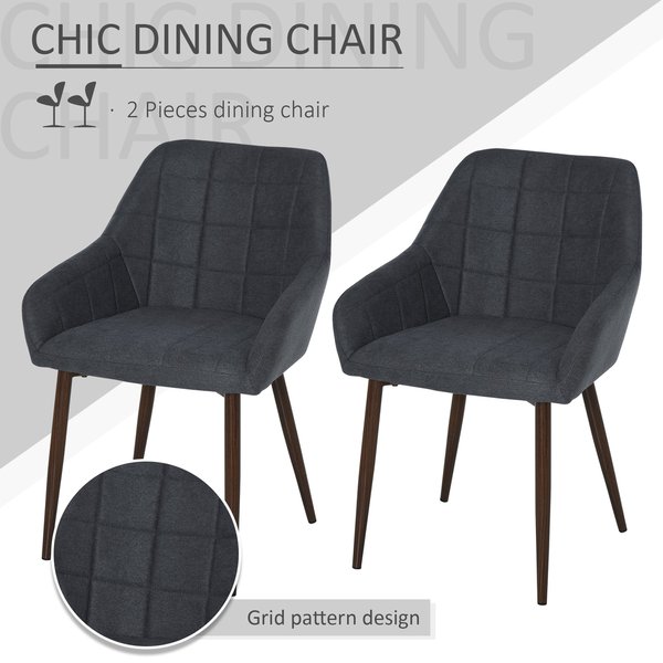 2 Pieces Mid Back Dining Chair With Metal Leg, Sponge Padding