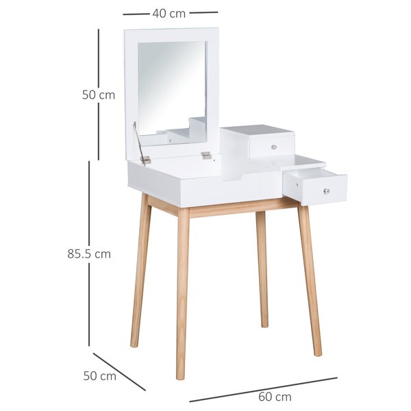 2 In 1 Dressing Table With Flip-up Mirror, MDF, Pine-White