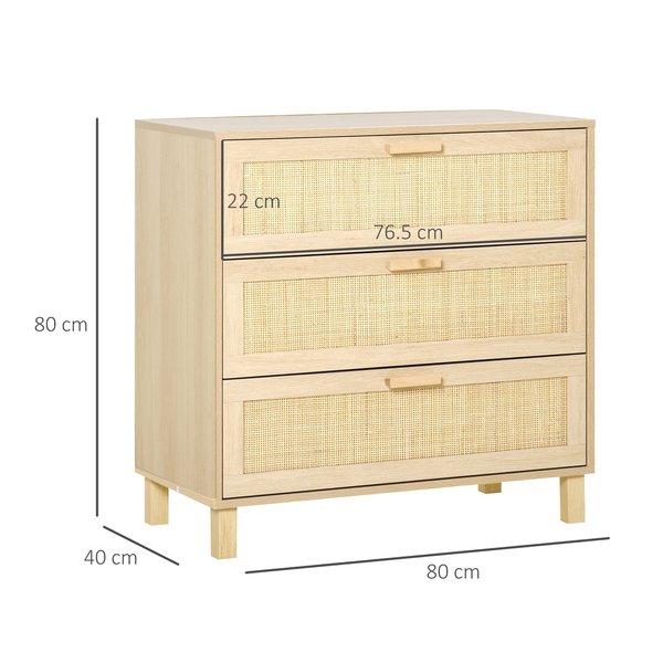 Wooden 3-Drawer Storage Unit Cupboard Freestanding Cabinets - Natural Wood