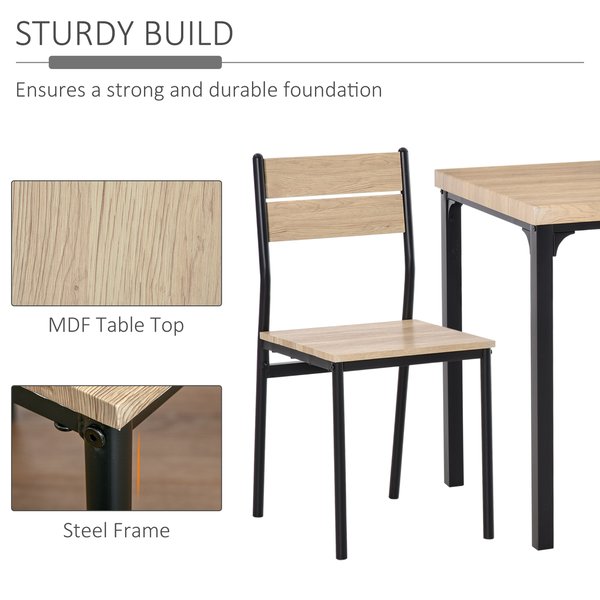3 PCS Dining Set MDF/Steel- Light Wood/Grain/Black Color