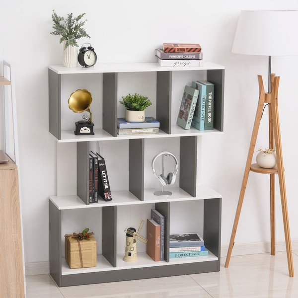 3-Tier Multi-functional Bookshelf Storage Unit, Display Shelf - Grey/White