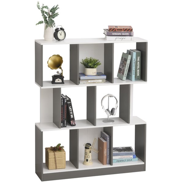3-Tier Multi-functional Bookshelf Storage Unit, Display Shelf - Grey/White