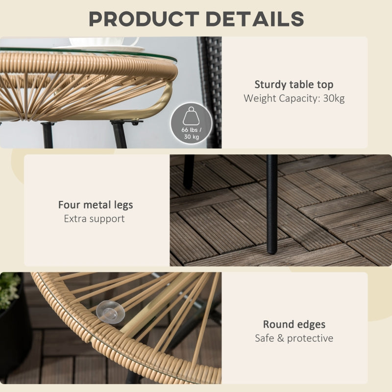 Rattan Side Table, Round Outdoor Coffee- Black