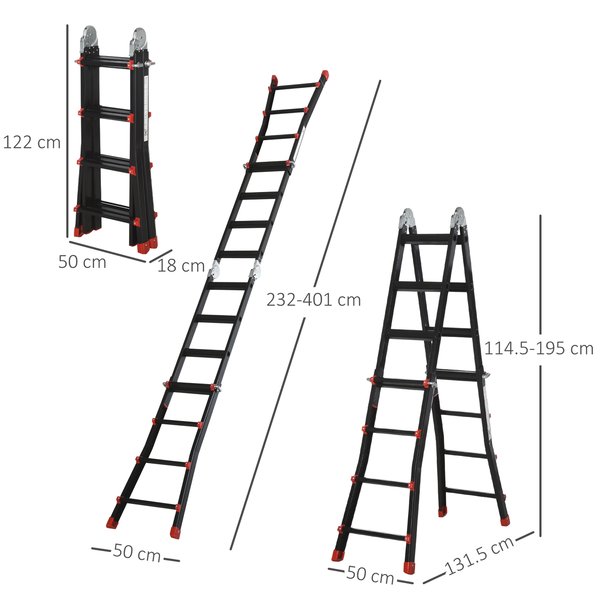 4M Aluminium Telescopic Extendable Ladder W/ Non-Slip Feet