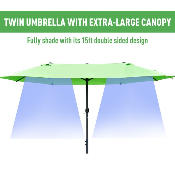 4.6m Double-Sided Parasol Sun Umbrella W/ Cross Base - Green