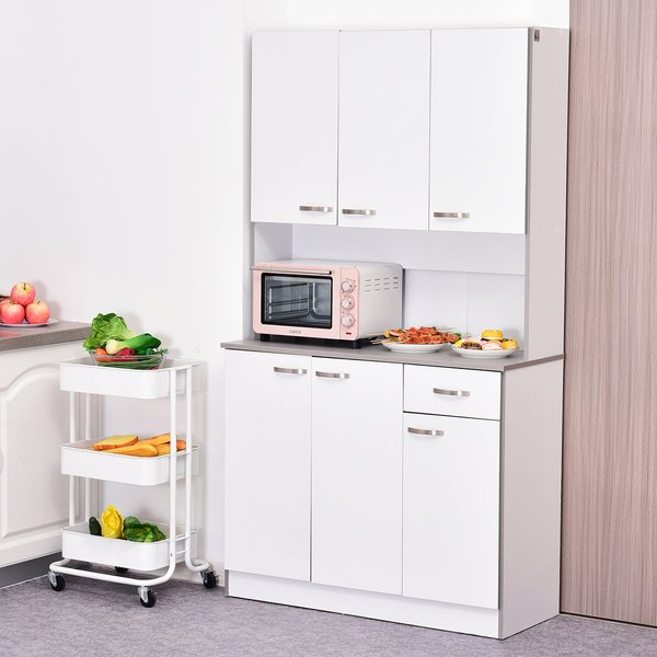 4-Door Wooden Kitchen Pantry Cupboard Storage Cabinet W/ Drawer And Shelves - White