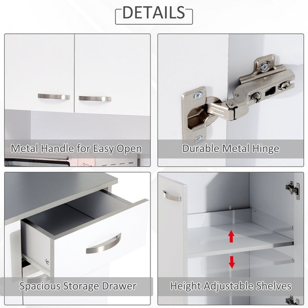 4-Door Wooden Kitchen Pantry Cupboard Storage Cabinet W/ Drawer And Shelves - White