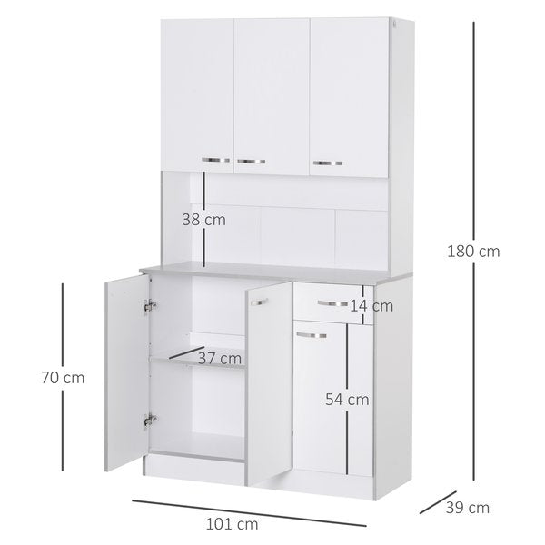 4-Door Wooden Kitchen Pantry Cupboard Storage Cabinet W/ Drawer And Shelves - White