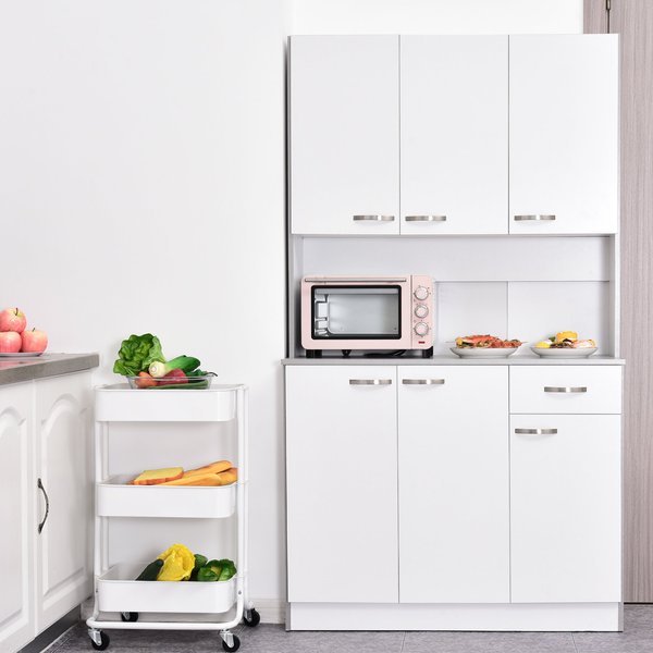 4-Door Wooden Kitchen Pantry Cupboard Storage Cabinet W/ Drawer And Shelves - White