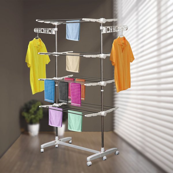 4 Layers Folding Cloth Hanger Stand - White/Silver