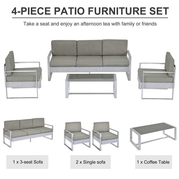 4 PCS Furniture Set W/ Aluminum Coffee Table