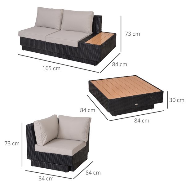 4 PCS Rattan Sofa Set W/Cushions - Black
