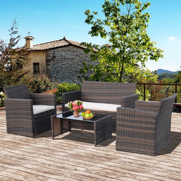 4 Seater Outdoor Rattan Sofa Set W/ Coffee Table - Brown