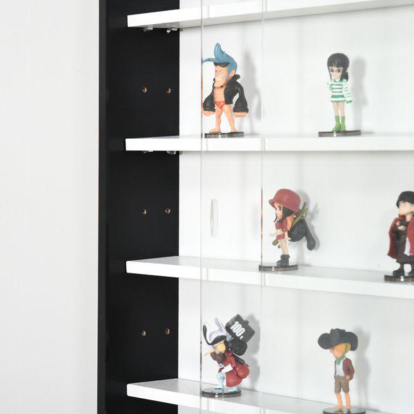 5-Tier Wall Display Shelf Cabinet W/ Adjustable Shelves Glass Doors - Black/White