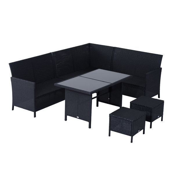 6 PCS Rattan Sofa Set - Black