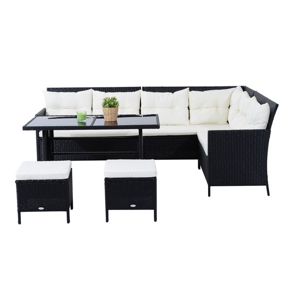 6 PCS Rattan Sofa Set - Black