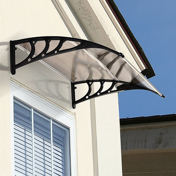 Polycarbonate Door And Window Curved Awning Canopy - Brown Sheet W/ Black Bracket