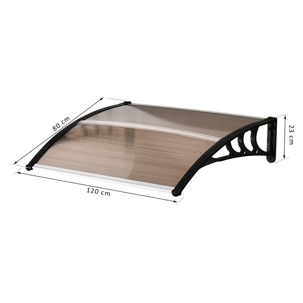 Polycarbonate Door And Window Curved Awning Canopy - Brown Sheet W/ Black Bracket
